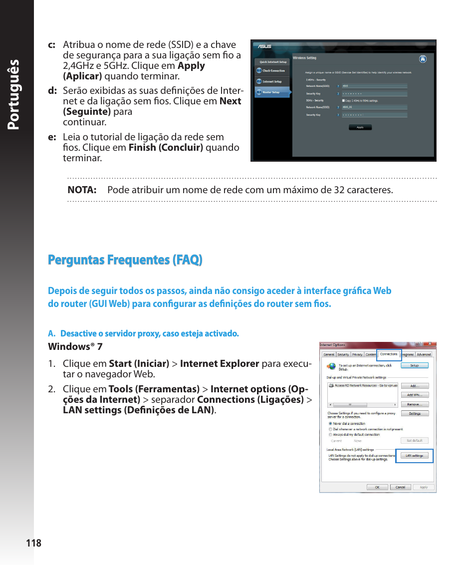 Por tuguês, Perguntas frequentes (faq) | Asus RT-N56U User Manual | Page 118 / 168