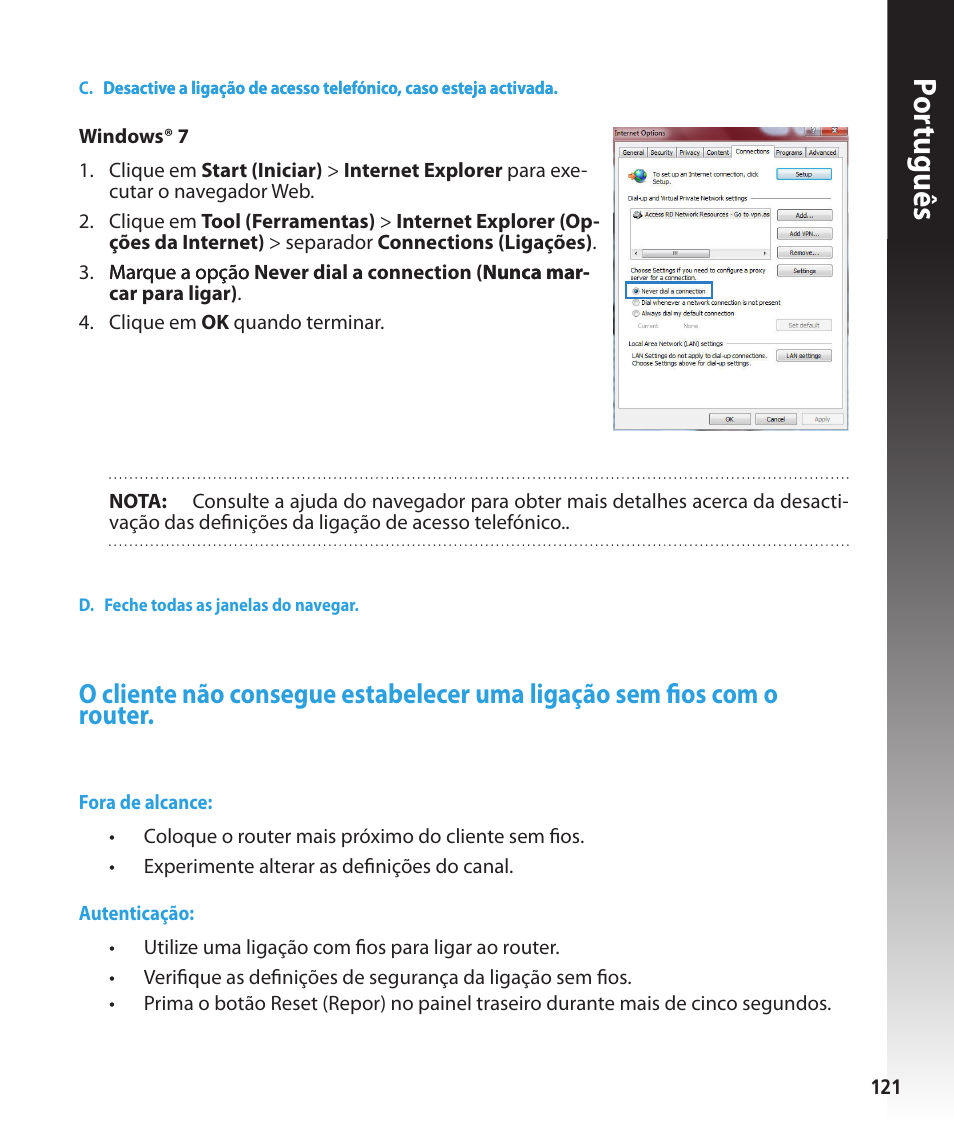 Por tuguês | Asus RT-N56U User Manual | Page 121 / 168