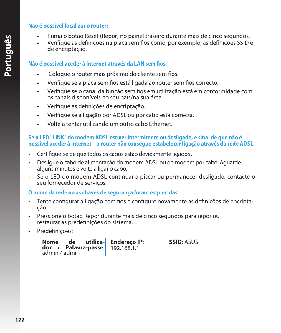 Por tuguês | Asus RT-N56U User Manual | Page 122 / 168