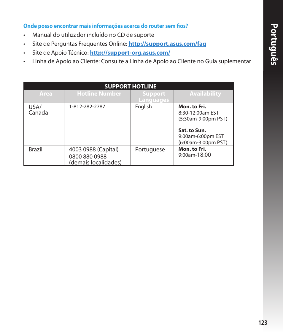 Por tuguês | Asus RT-N56U User Manual | Page 123 / 168