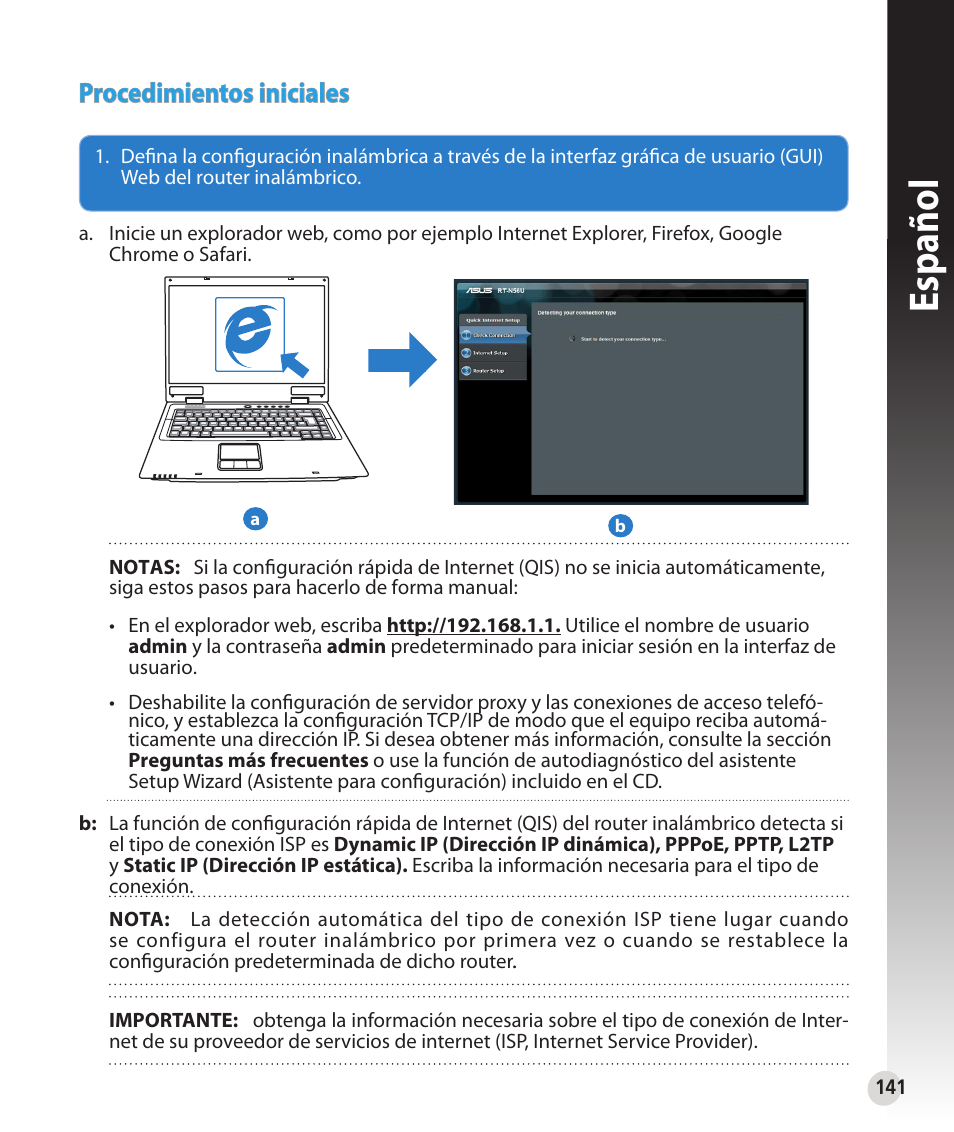 Español, Procedimientos iniciales | Asus RT-N56U User Manual | Page 141 / 168