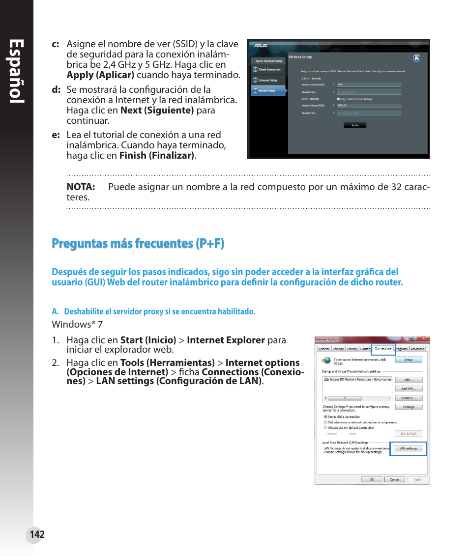 Español, Preguntas más frecuentes (p+f) | Asus RT-N56U User Manual | Page 142 / 168