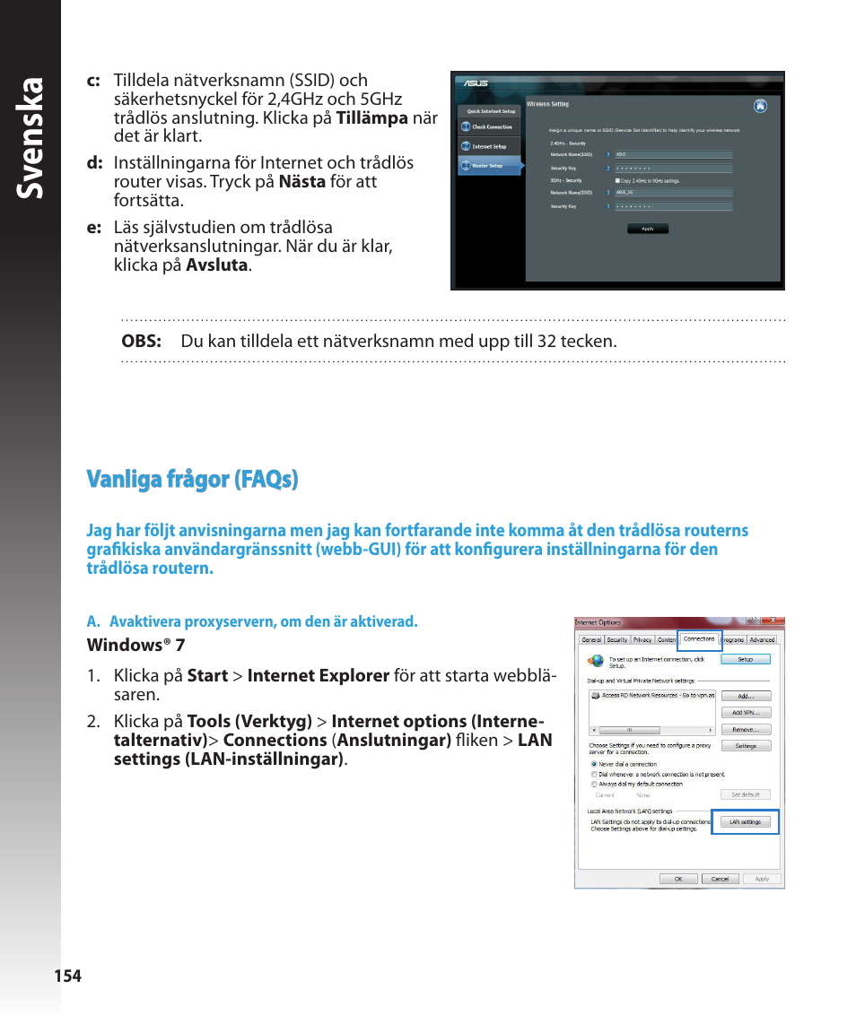 Sv ensk a, Vanliga frågor (faqs) | Asus RT-N56U User Manual | Page 154 / 168
