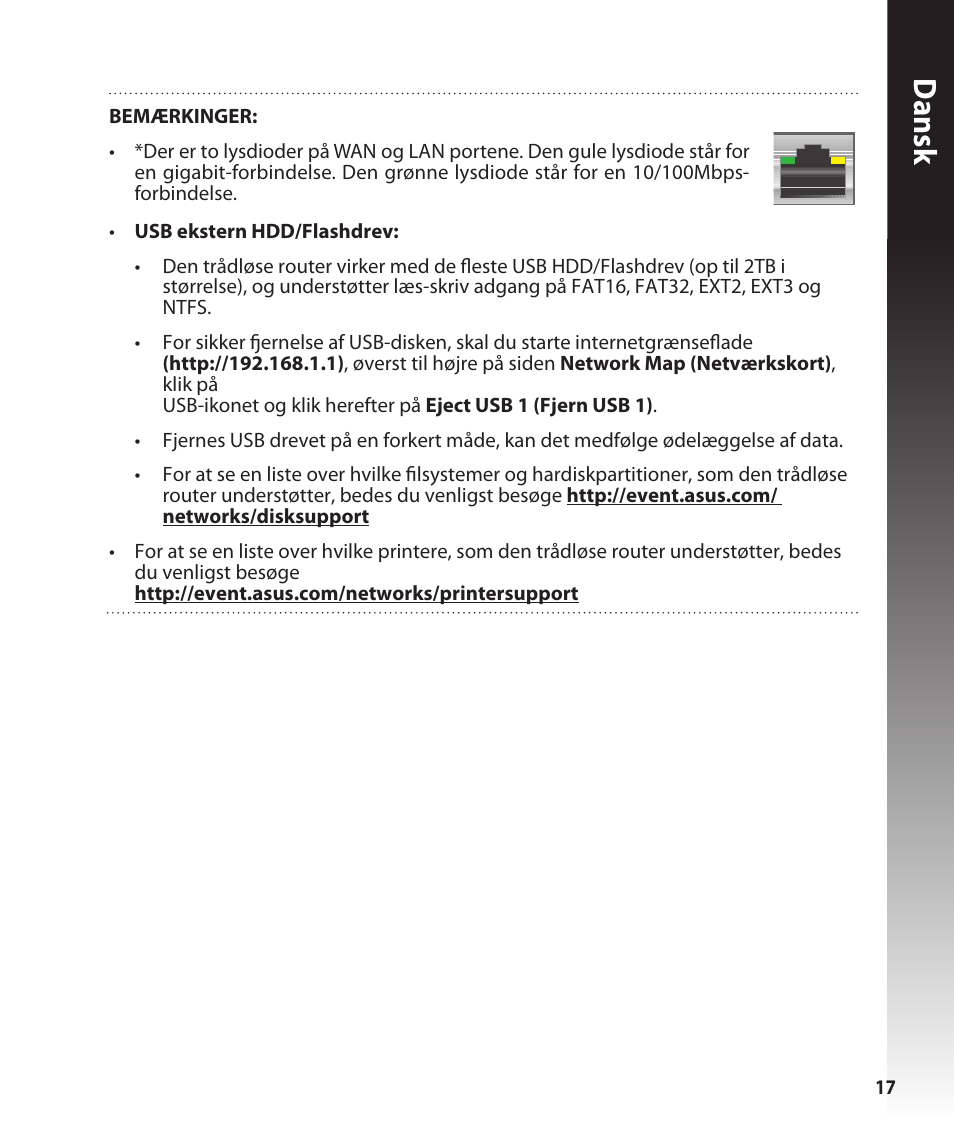 Dansk | Asus RT-N56U User Manual | Page 17 / 168