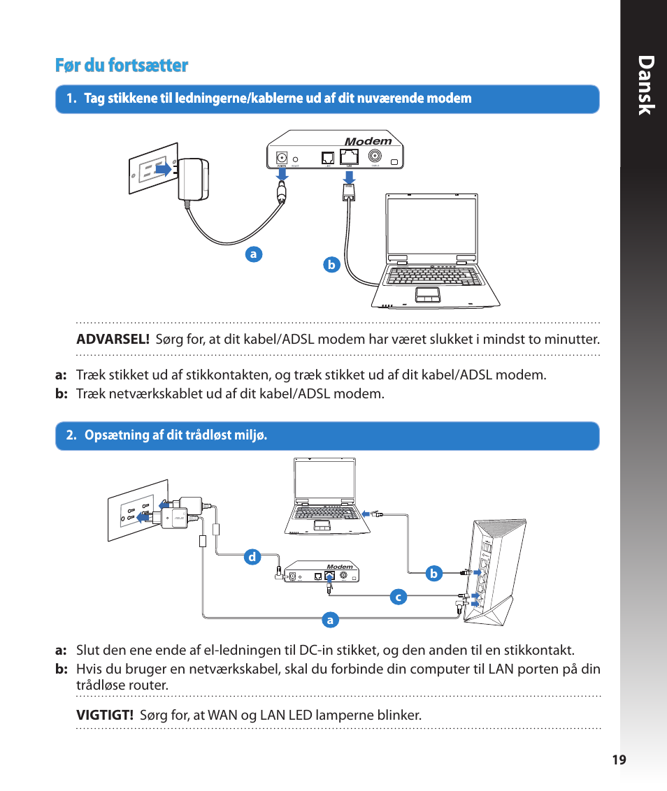 Dansk, Før du fortsætter | Asus RT-N56U User Manual | Page 19 / 168