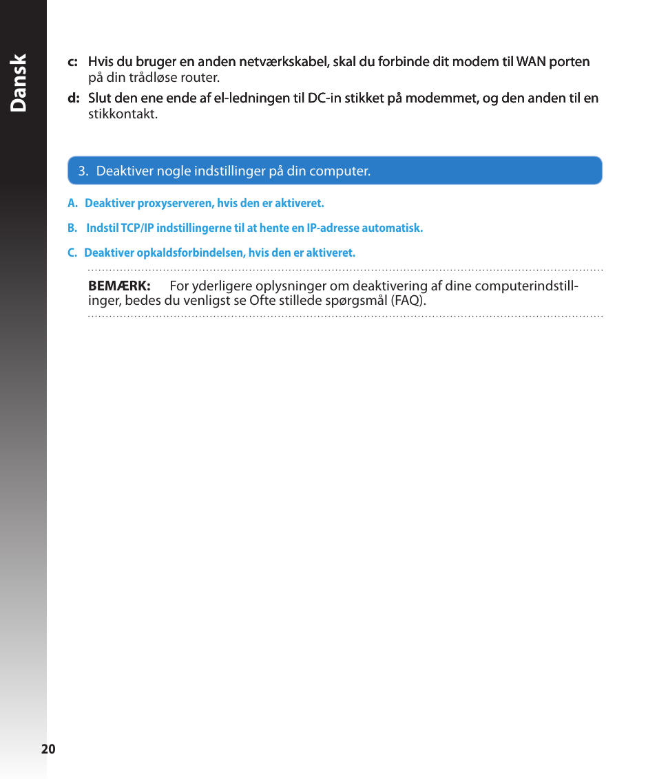 Dansk | Asus RT-N56U User Manual | Page 20 / 168