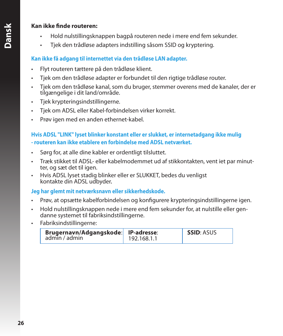Dansk | Asus RT-N56U User Manual | Page 26 / 168