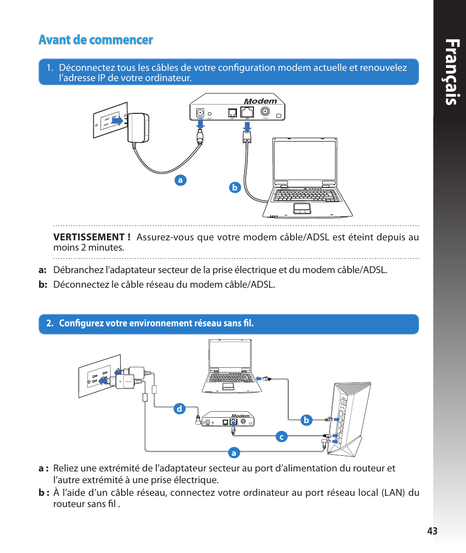 Franç ais, Avant de commencer | Asus RT-N56U User Manual | Page 43 / 168