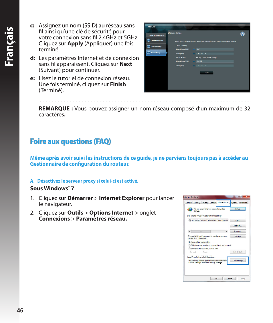 Fr anç ais, Foire aux questions (faq) | Asus RT-N56U User Manual | Page 46 / 168