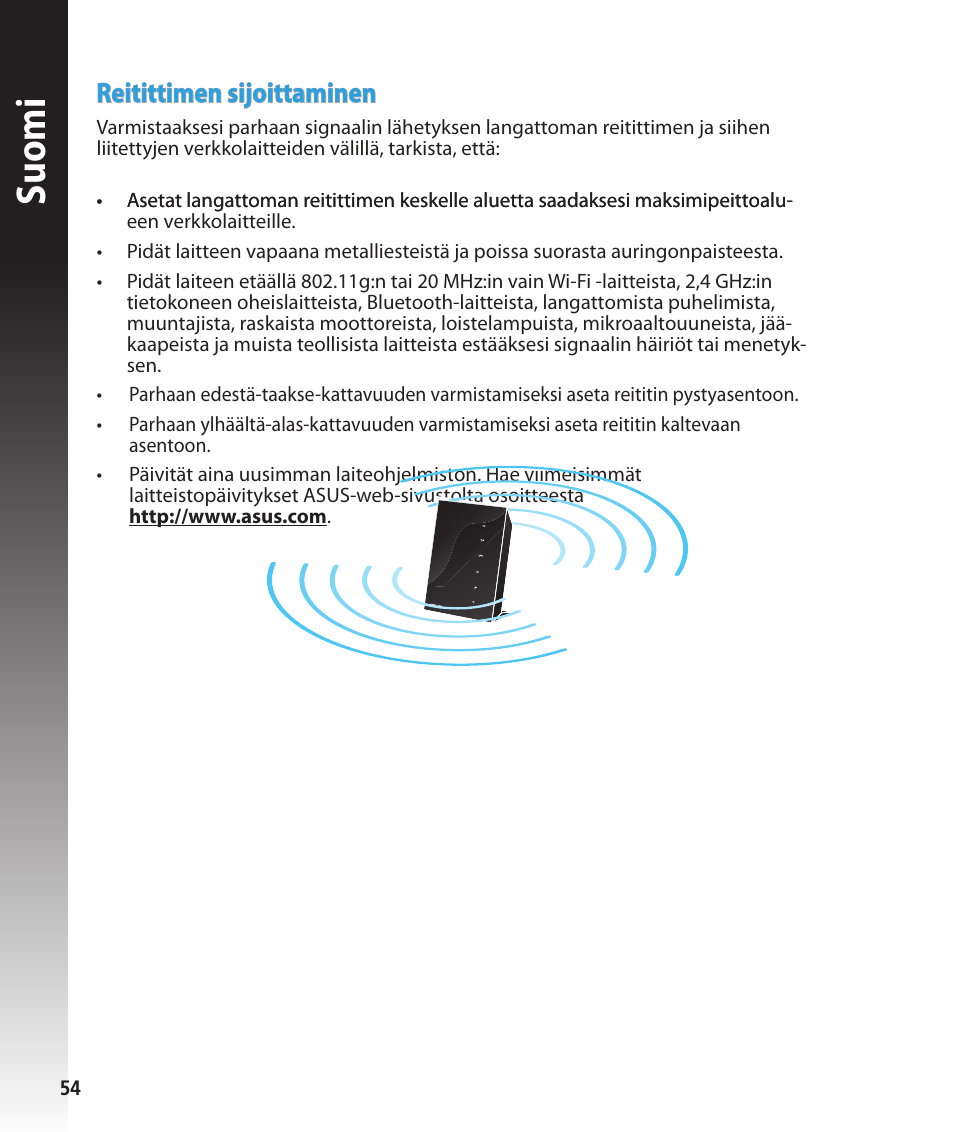 Suomi, Reitittimen sijoittaminen | Asus RT-N56U User Manual | Page 54 / 168
