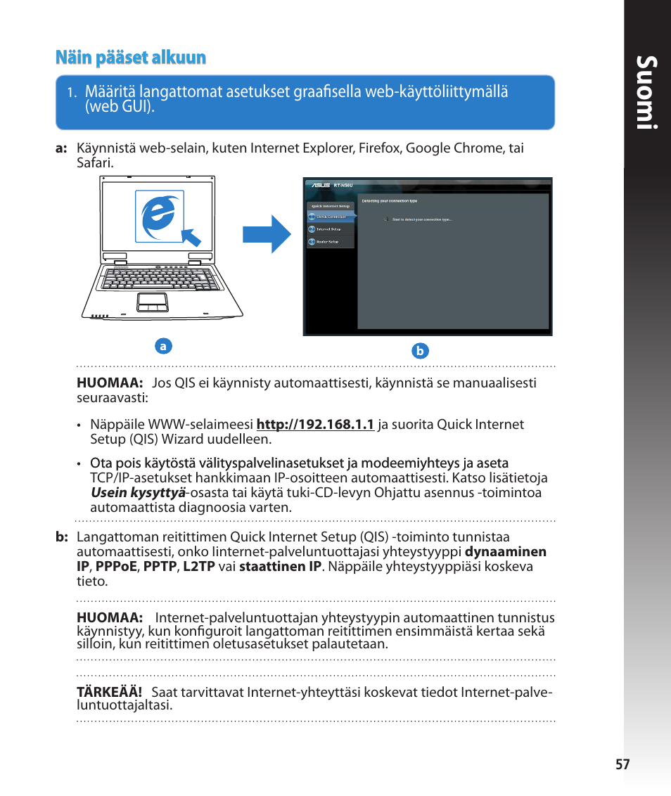 Suomi, Näin pääset alkuun | Asus RT-N56U User Manual | Page 57 / 168