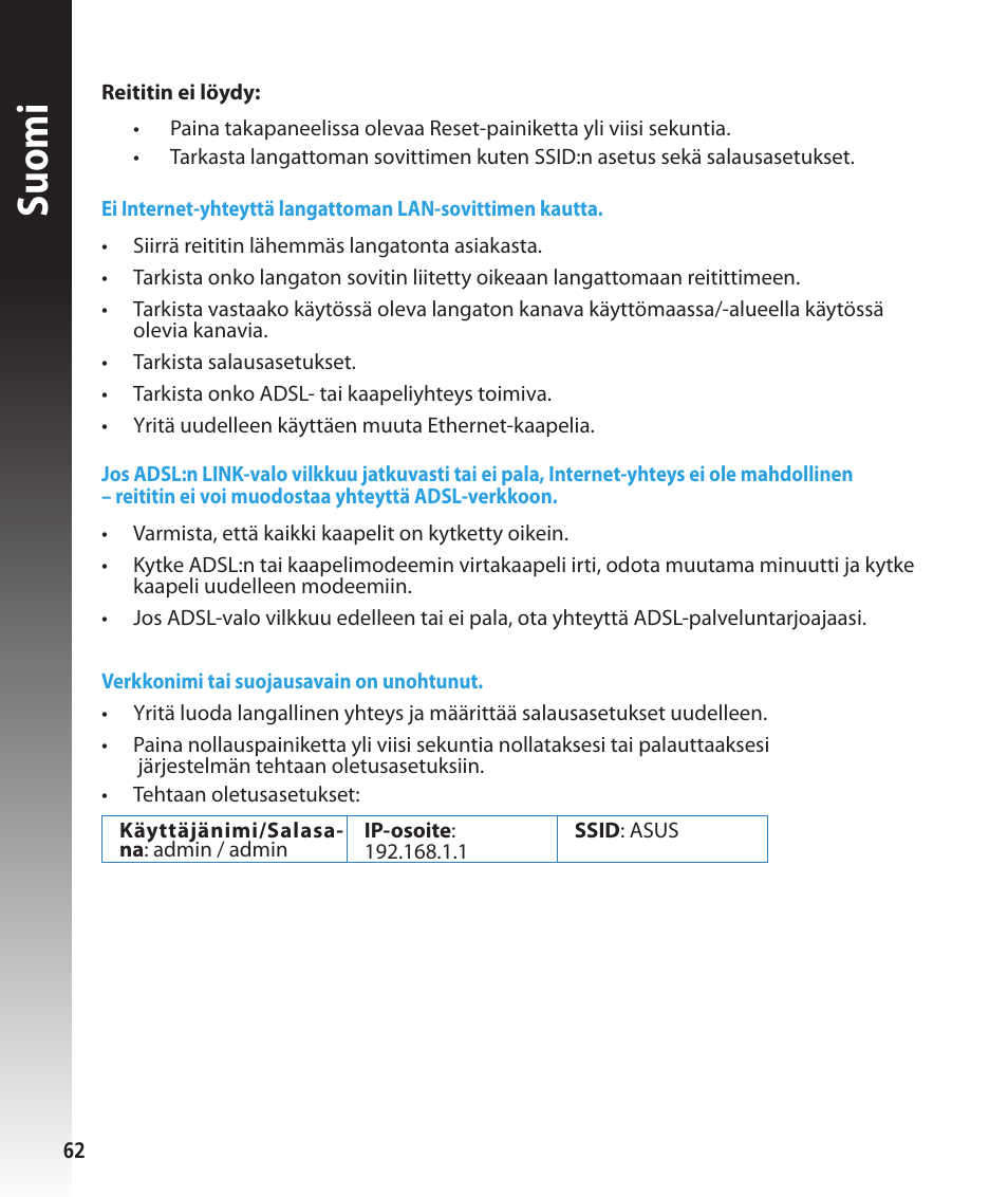 Suomi | Asus RT-N56U User Manual | Page 62 / 168