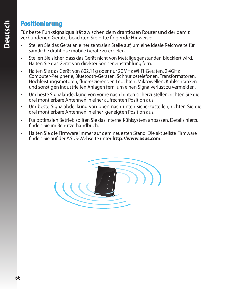 Deutsch, Positionierung | Asus RT-N56U User Manual | Page 66 / 168