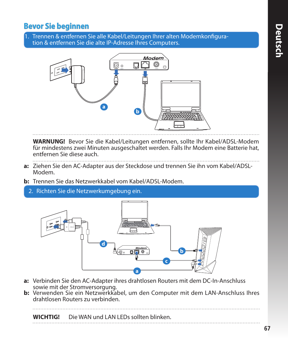 Deutsch, Bevor sie beginnen | Asus RT-N56U User Manual | Page 67 / 168