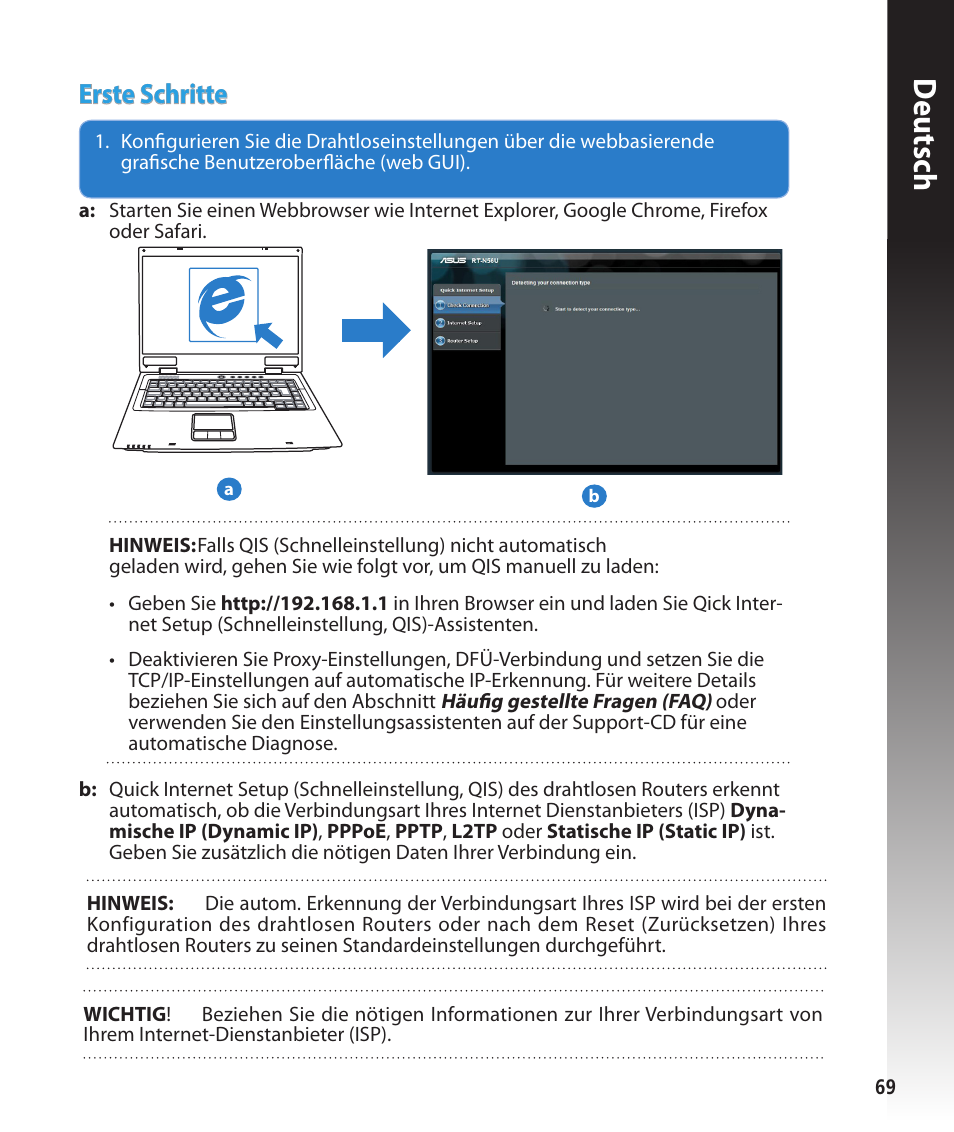 Deutsch, Erste schritte | Asus RT-N56U User Manual | Page 69 / 168