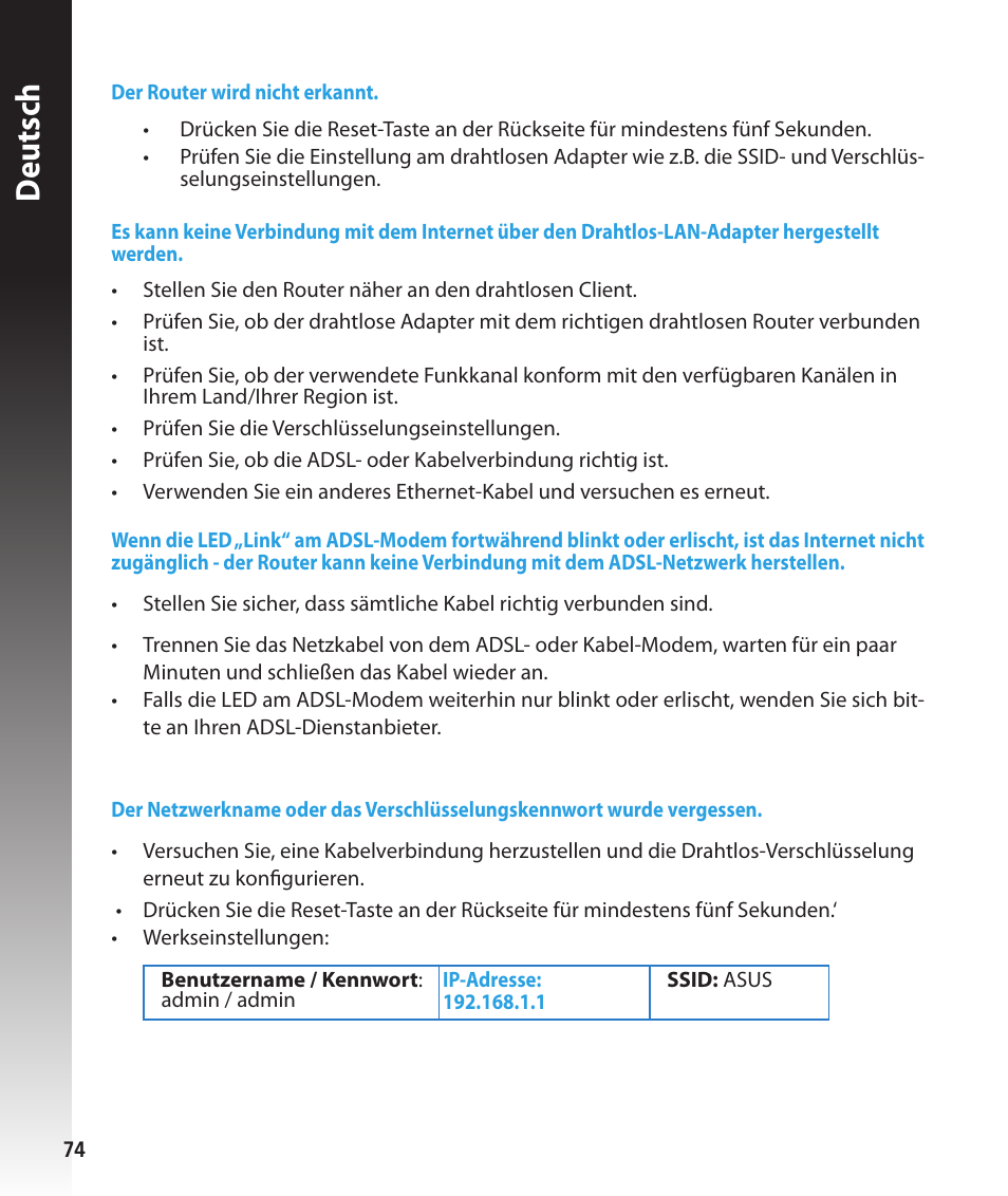 Deutsch | Asus RT-N56U User Manual | Page 74 / 168