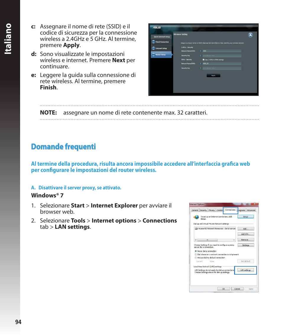 Italiano, Domande frequenti | Asus RT-N56U User Manual | Page 94 / 168