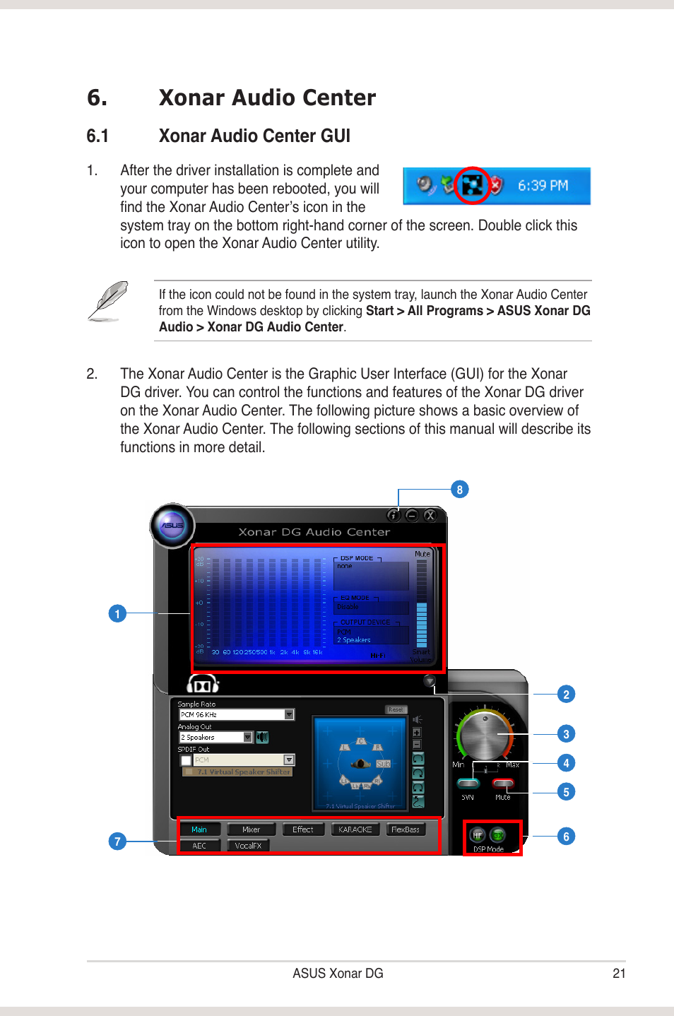 Xonar audio center, 1 xonar audio center gui, Xonar audio center 6.1 | Xonar audio center gui | Asus Xonar DG User Manual | Page 27 / 58