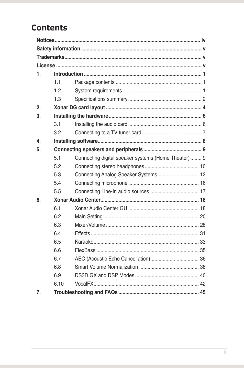 Asus Xonar DG User Manual | Page 3 / 58