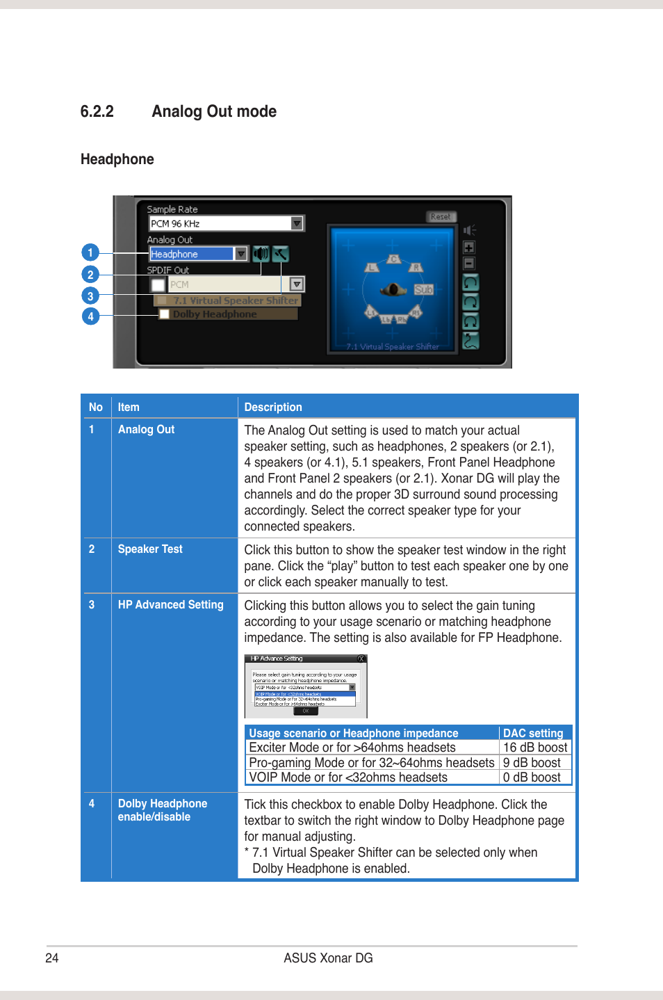 2 analog out mode | Asus Xonar DG User Manual | Page 30 / 58