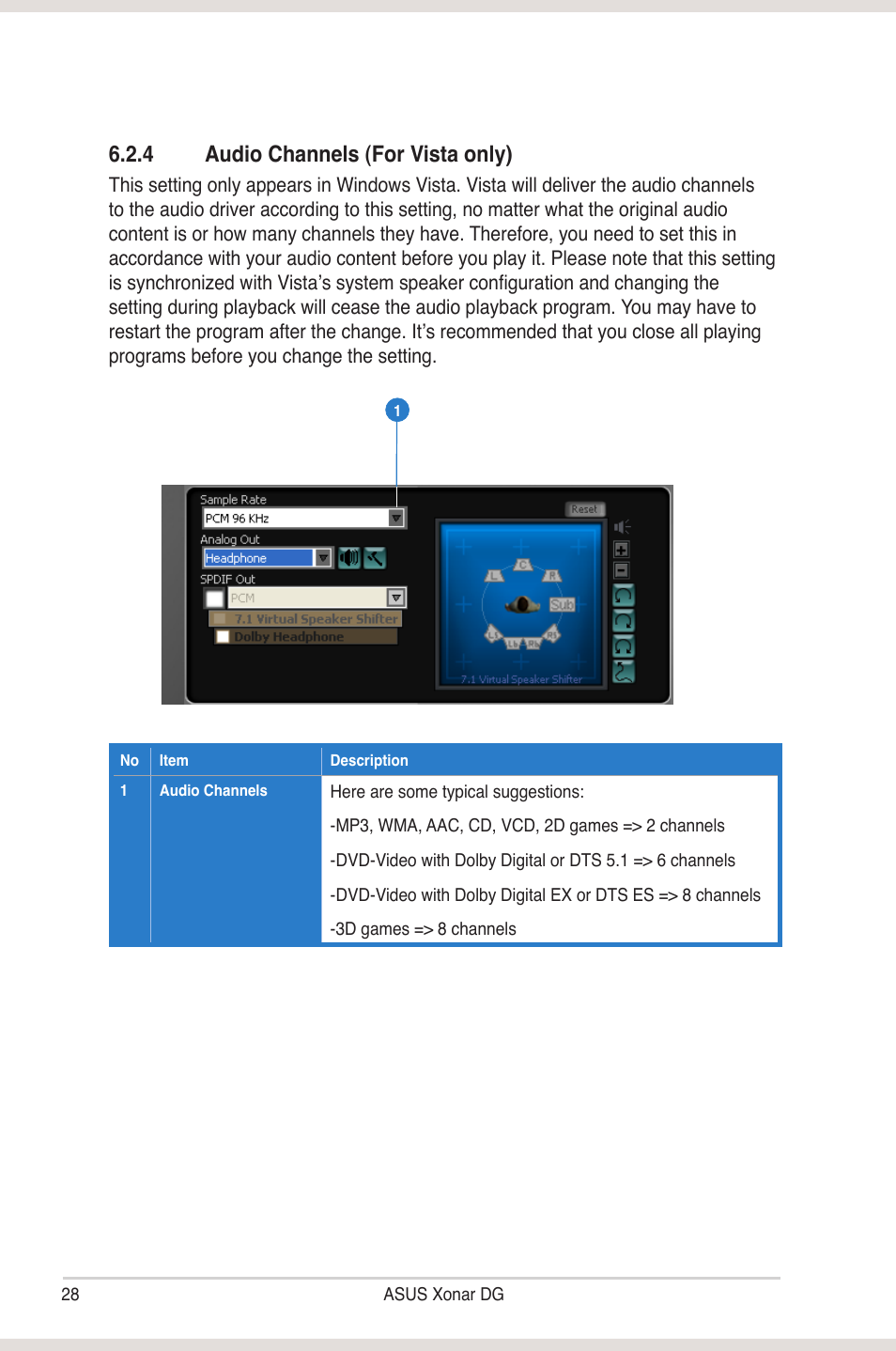 4 audio channels �for �ista only | Asus Xonar DG User Manual | Page 34 / 58