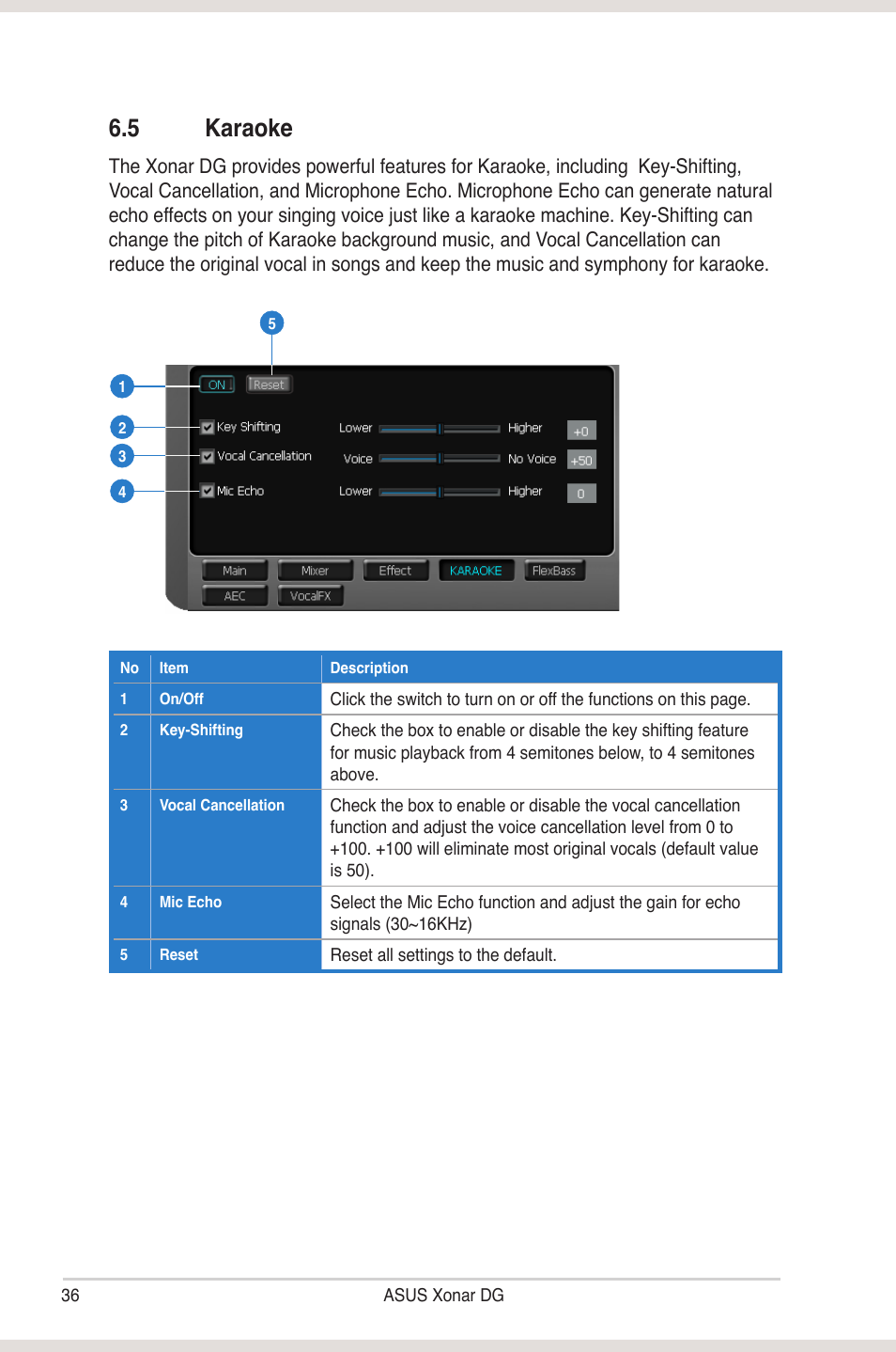 5 karaoke, Karaoke | Asus Xonar DG User Manual | Page 42 / 58