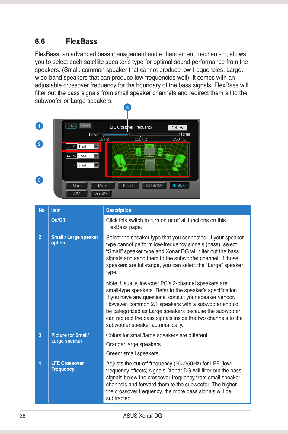 6 flexbass, Flexbass, 6 fle�bass | Asus Xonar DG User Manual | Page 44 / 58