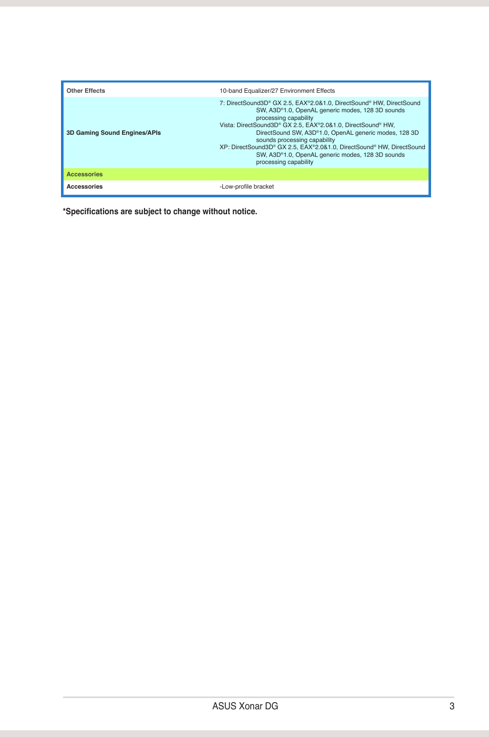 3asus xonar dg | Asus Xonar DG User Manual | Page 9 / 58