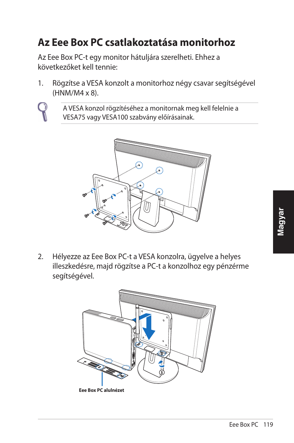 Az eee box pc csatlakoztatása monitorhoz | Asus EB1012 User Manual | Page 119 / 231