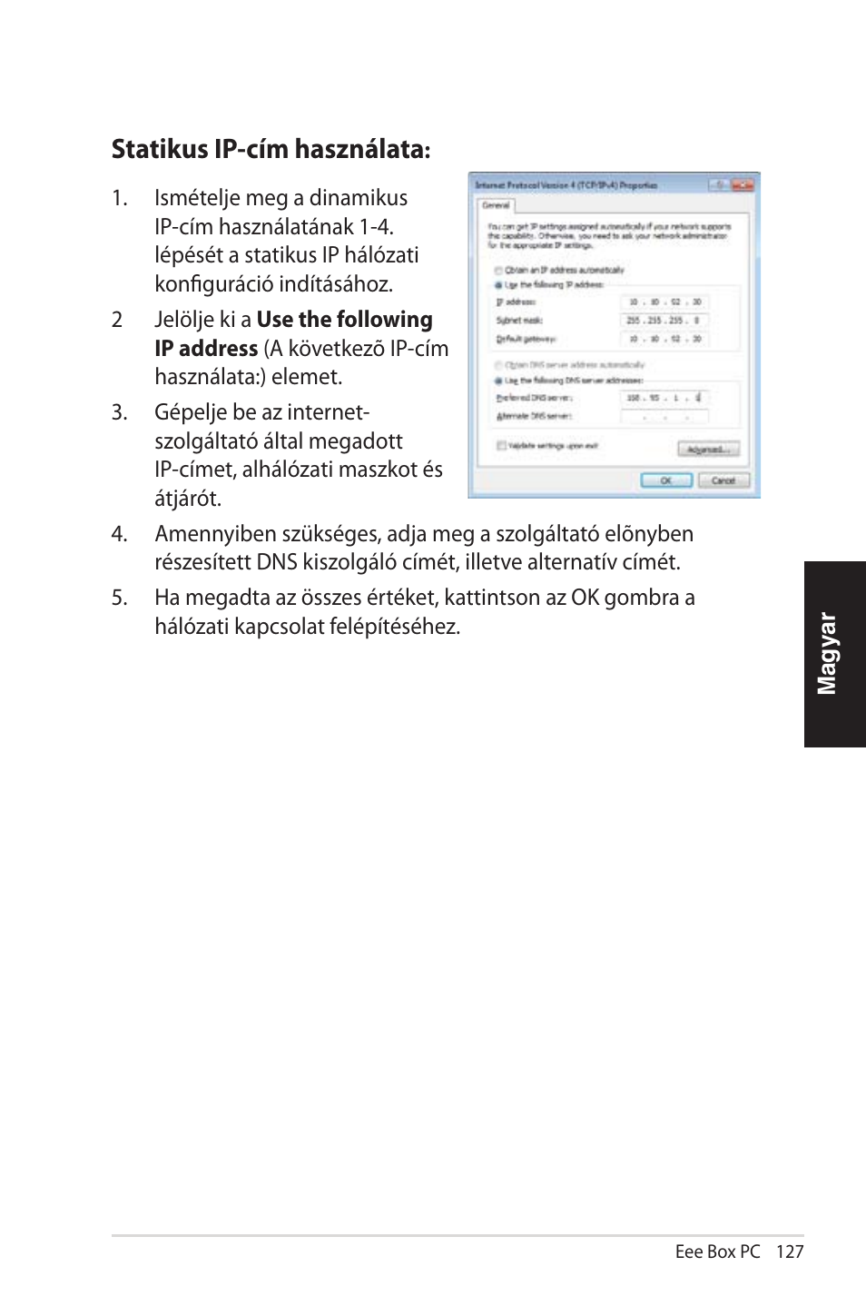 Statikus ip-cím használata | Asus EB1012 User Manual | Page 127 / 231