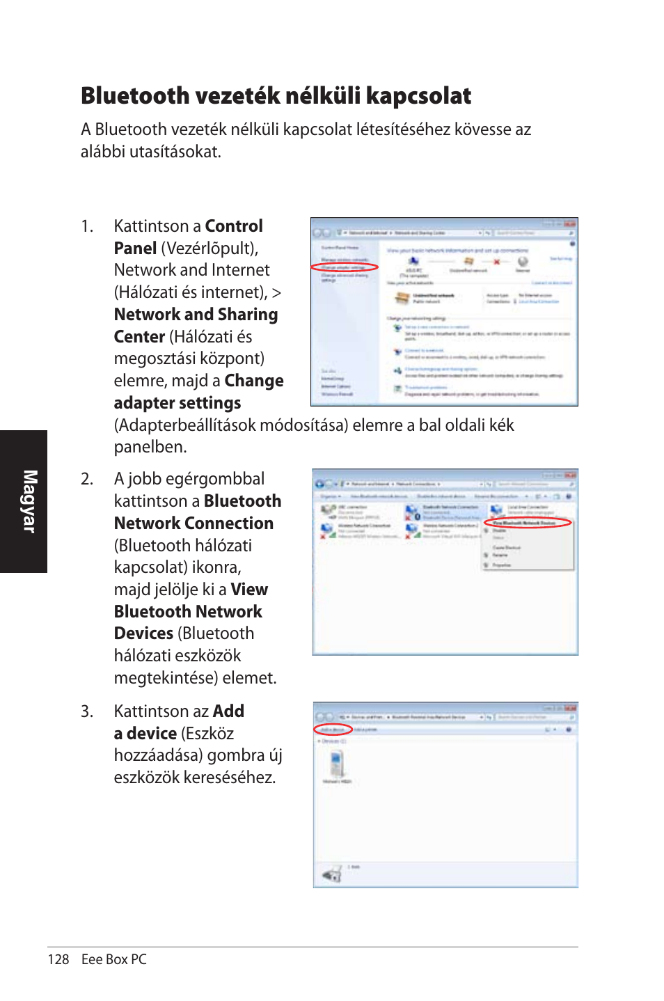 Bluetooth vezeték nélküli kapcsolat | Asus EB1012 User Manual | Page 128 / 231