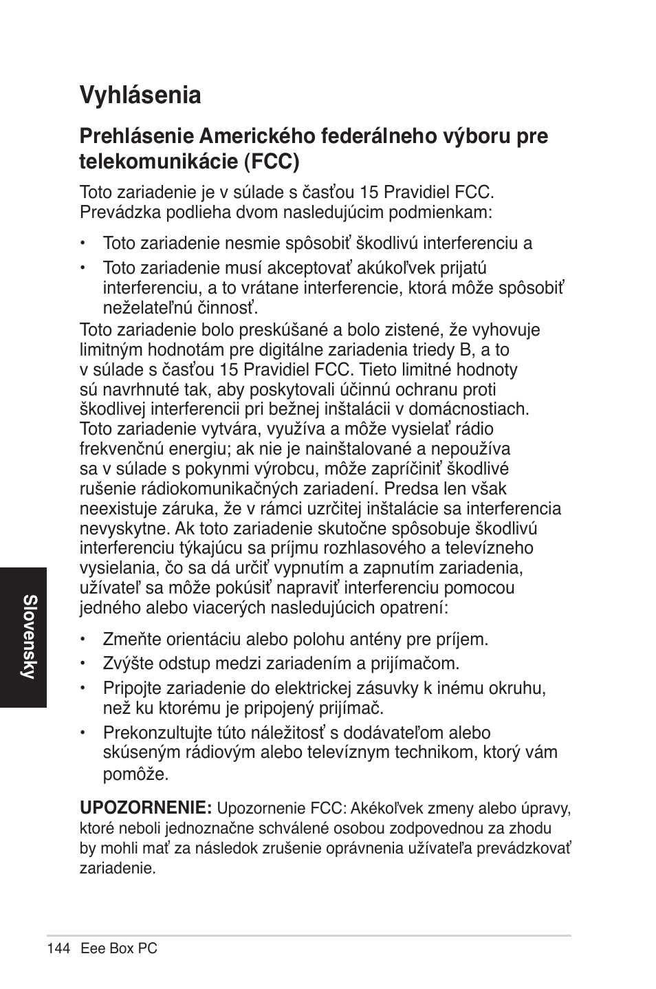 Vyhlásenia | Asus EB1012 User Manual | Page 144 / 231
