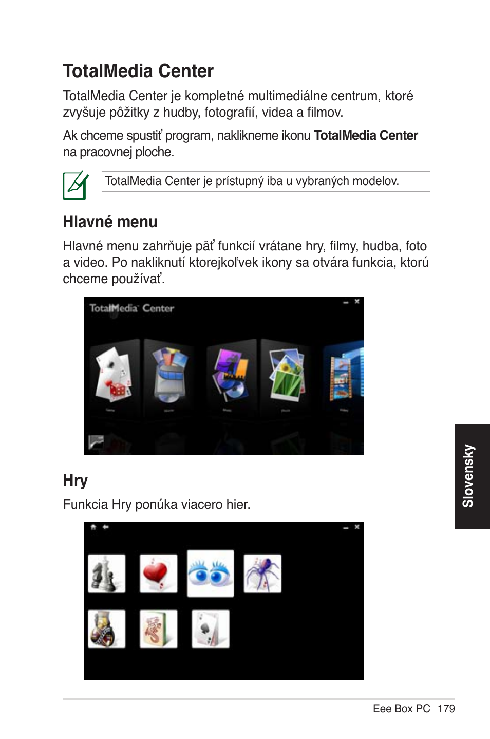 Game, Totalme�ia center, Hlavné menu | Asus EB1012 User Manual | Page 179 / 231