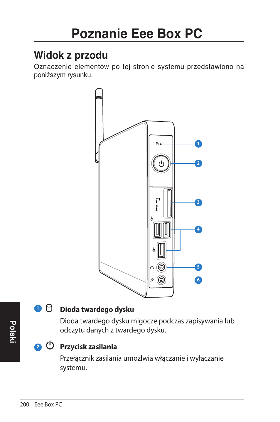 Poznanie eee box pc, Widok z przodu, W.d.. z p.z.du | Wi�ok z przo�u | Asus EB1012 User Manual | Page 200 / 231