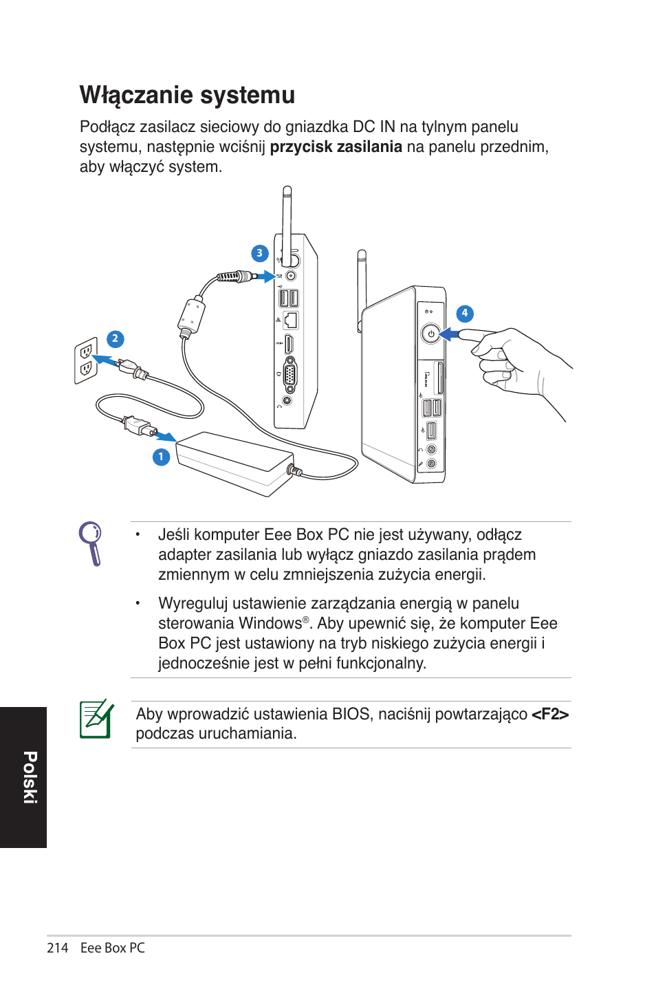 Włączanie systemu, Włącz.... .....mu, Polski | Asus EB1012 User Manual | Page 214 / 231