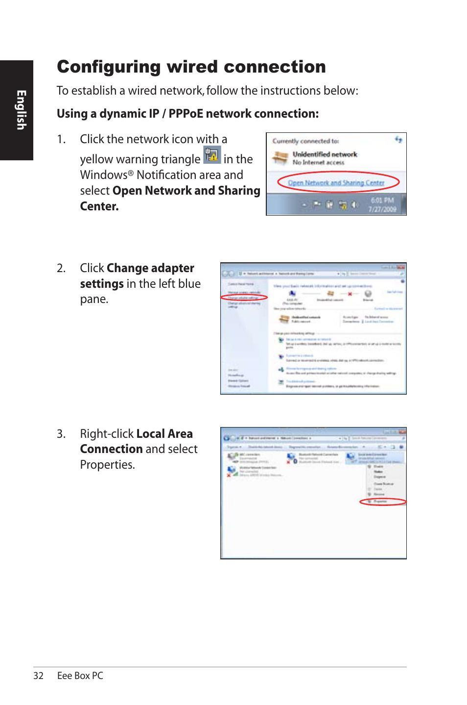 Configuring wired connection | Asus EB1012 User Manual | Page 32 / 231