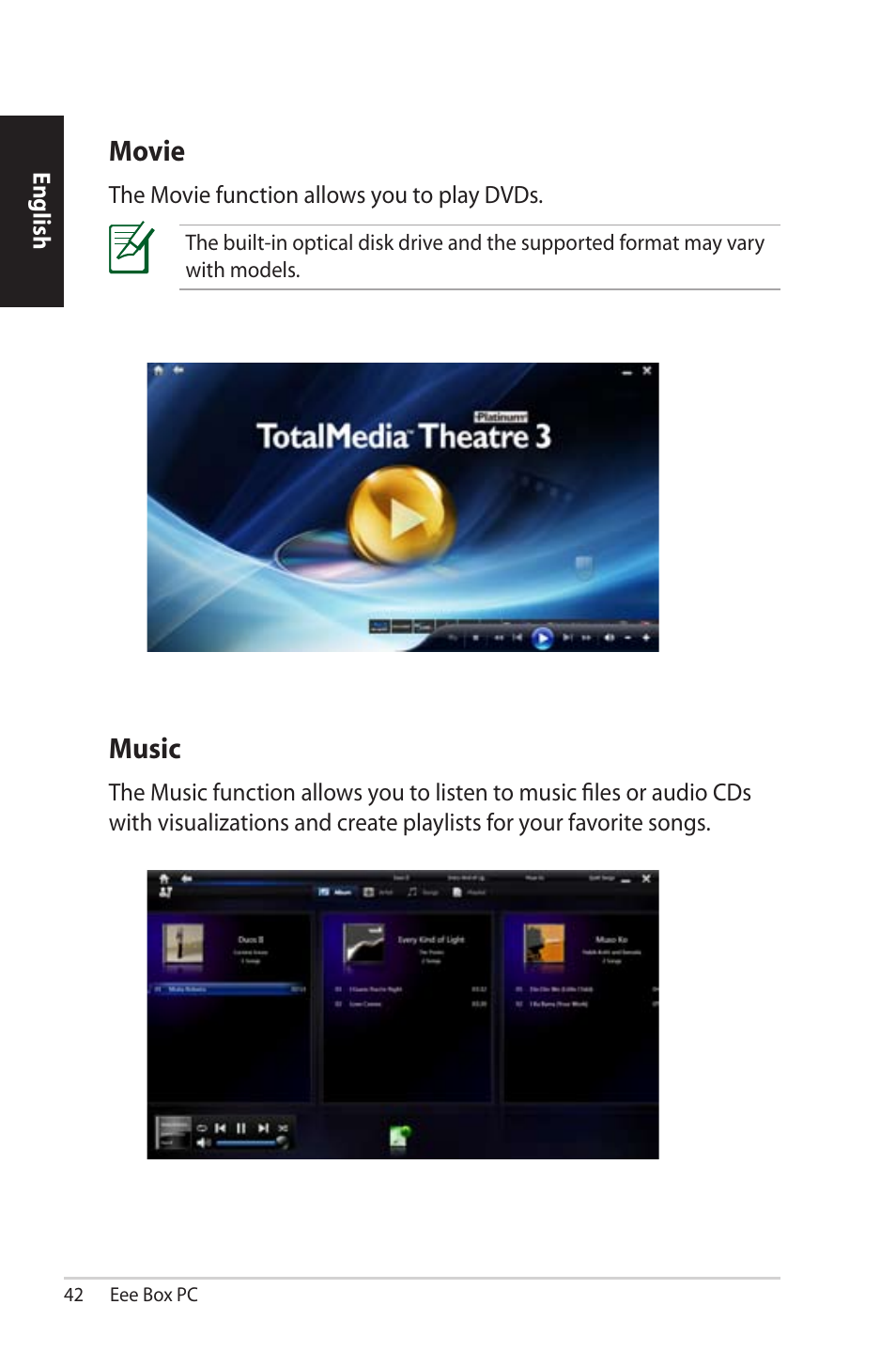 Movie, Music | Asus EB1012 User Manual | Page 42 / 231