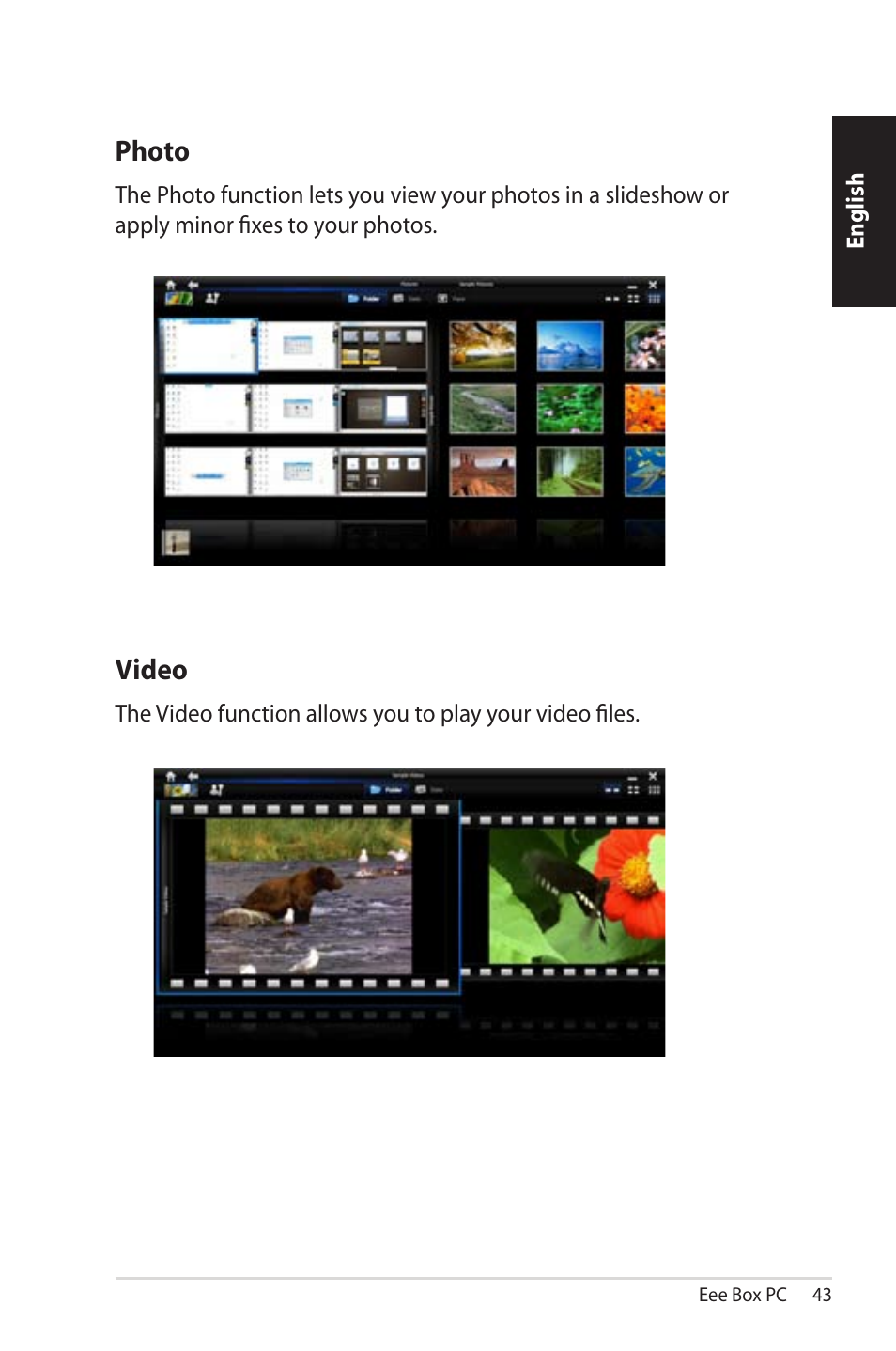 Photo, Video | Asus EB1012 User Manual | Page 43 / 231