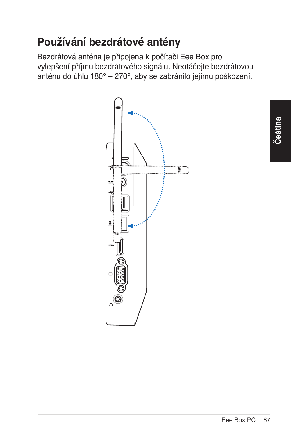 Using the wireless antenna, Používání bez�rátové antény | Asus EB1012 User Manual | Page 67 / 231