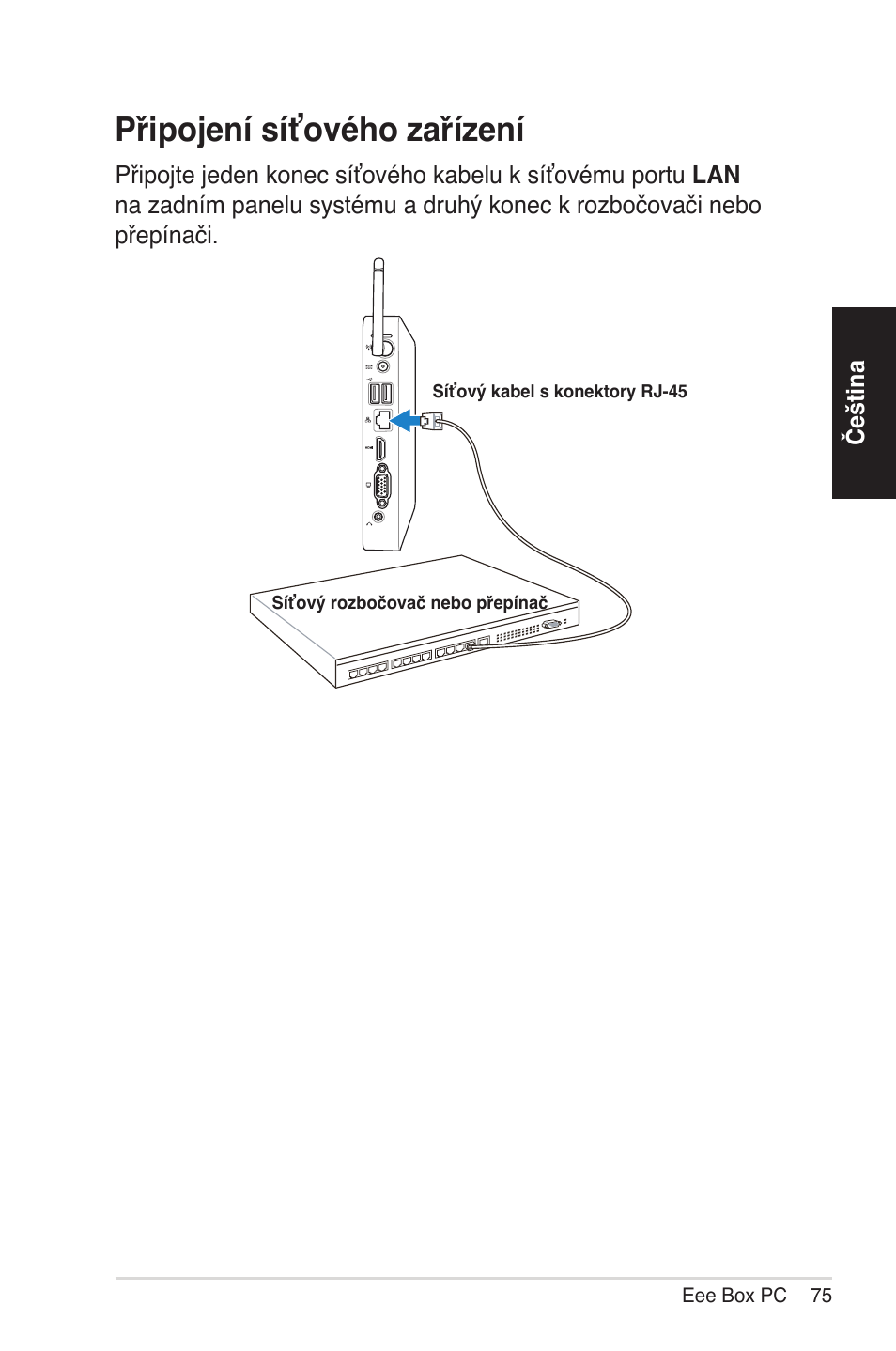 Connecting to a network device, Připojení síťového zařízení | Asus EB1012 User Manual | Page 75 / 231