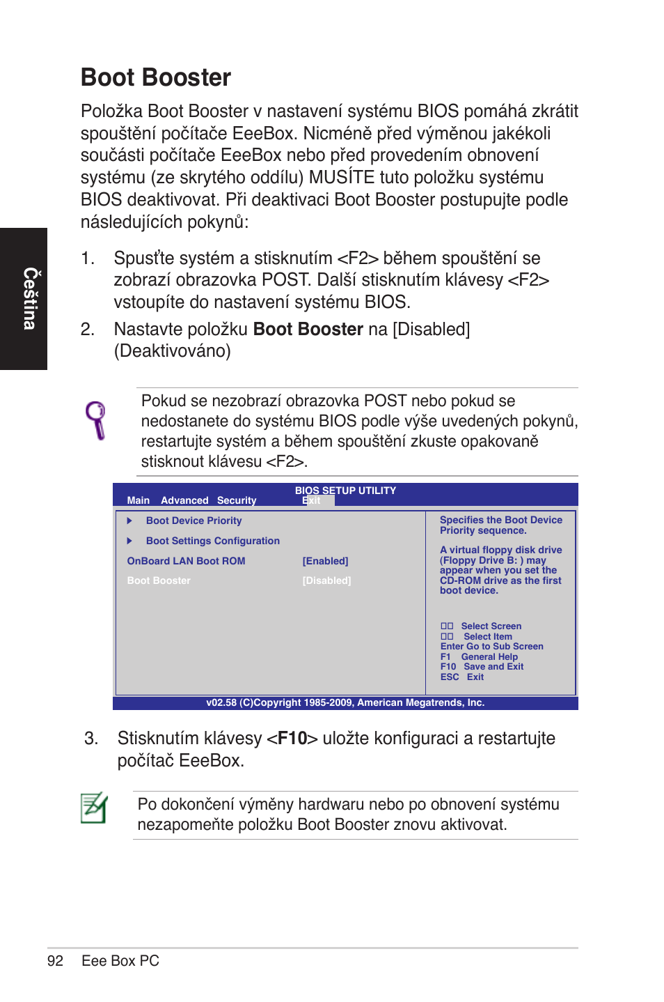 Boot booster, B... b, Čeština | Asus EB1012 User Manual | Page 92 / 231