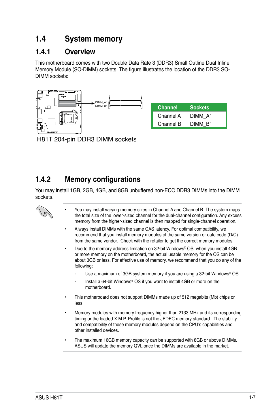 4 system memory, System memory -7, 1 overview | Asus H81T User Manual | Page 15 / 73