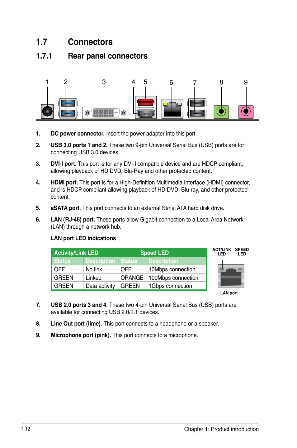 7 connectors, Connectors -12, 1 rear panel connectors | Asus H81T User Manual | Page 20 / 73
