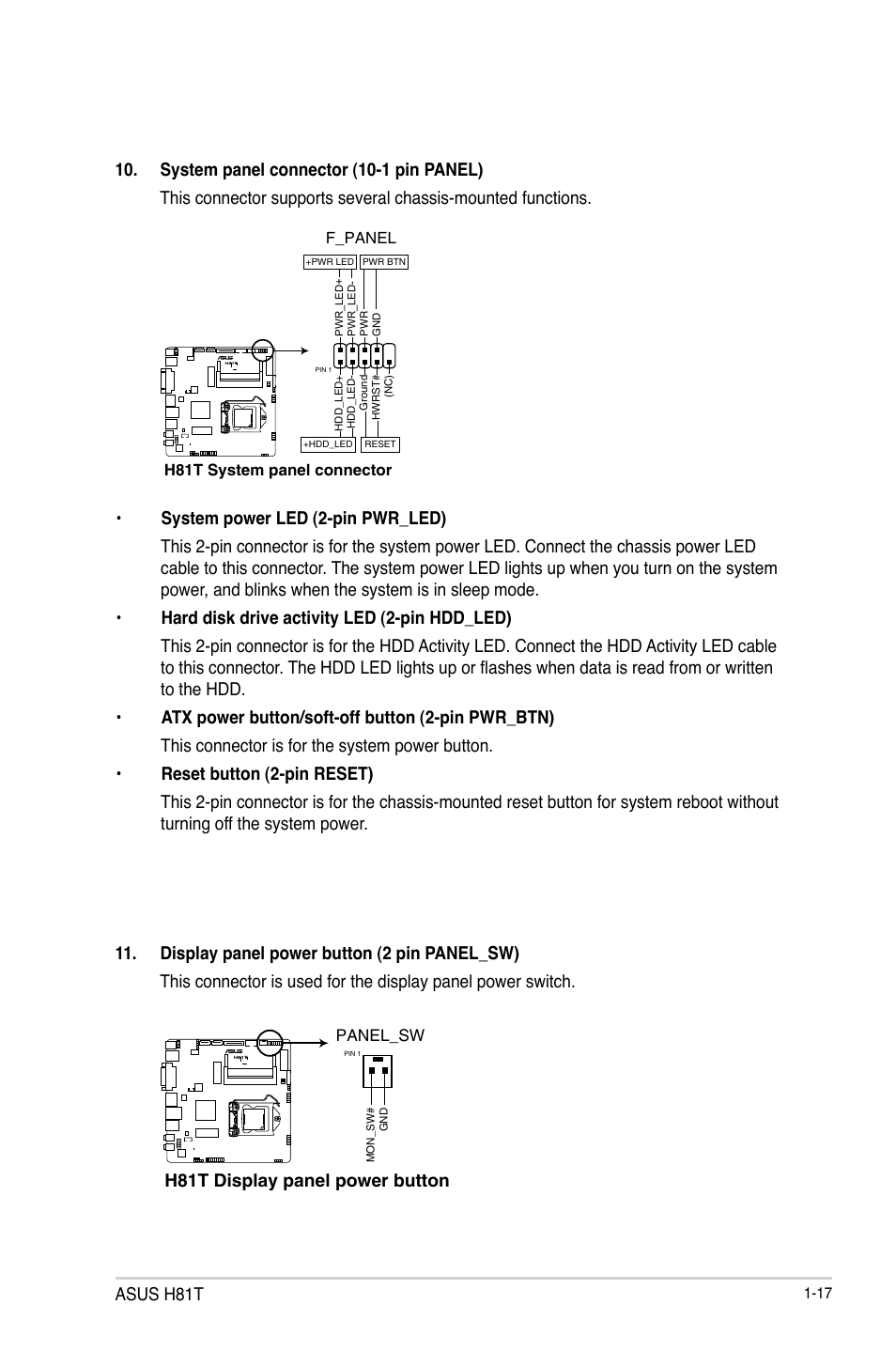 Asus h81t, H81t display panel power button | Asus H81T User Manual | Page 25 / 73