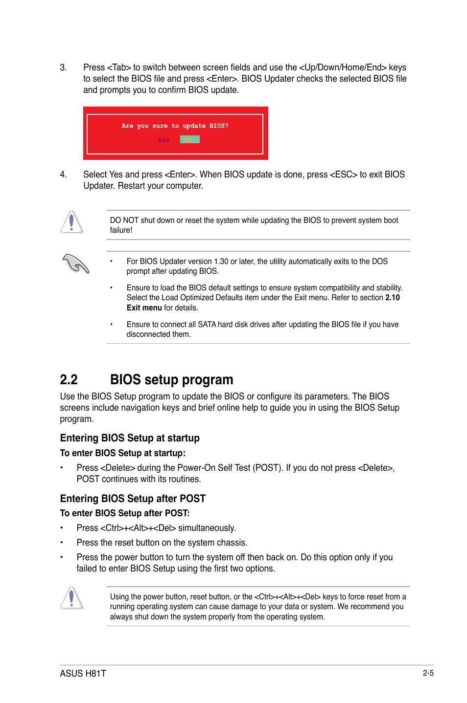 2 bios setup program, Bios setup program -5 | Asus H81T User Manual | Page 33 / 73