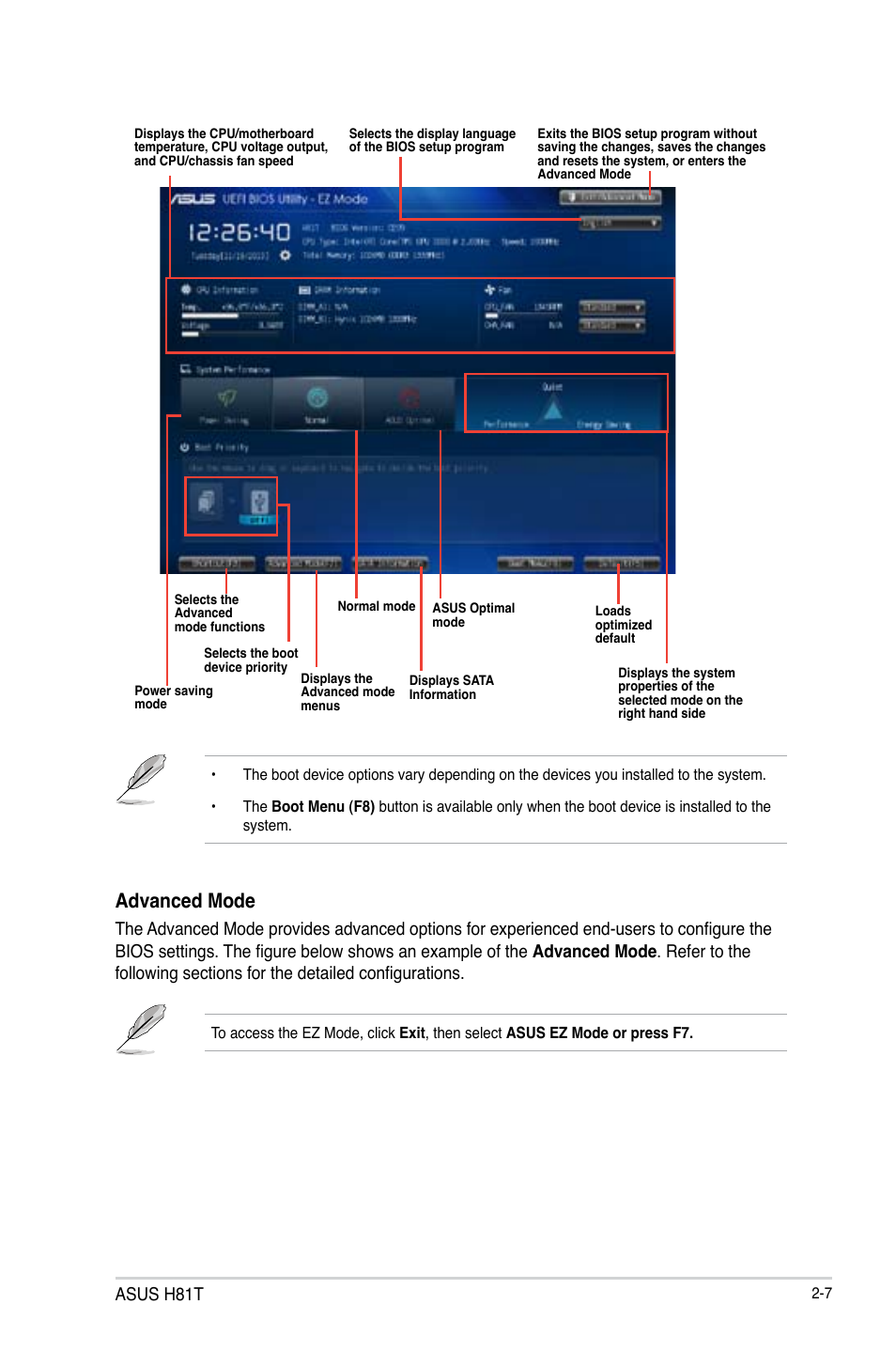 Advanced mode, Asus h81t | Asus H81T User Manual | Page 35 / 73