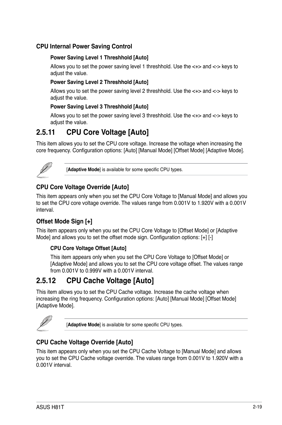11 cpu core voltage [auto, 12 cpu cache voltage [auto | Asus H81T User Manual | Page 47 / 73