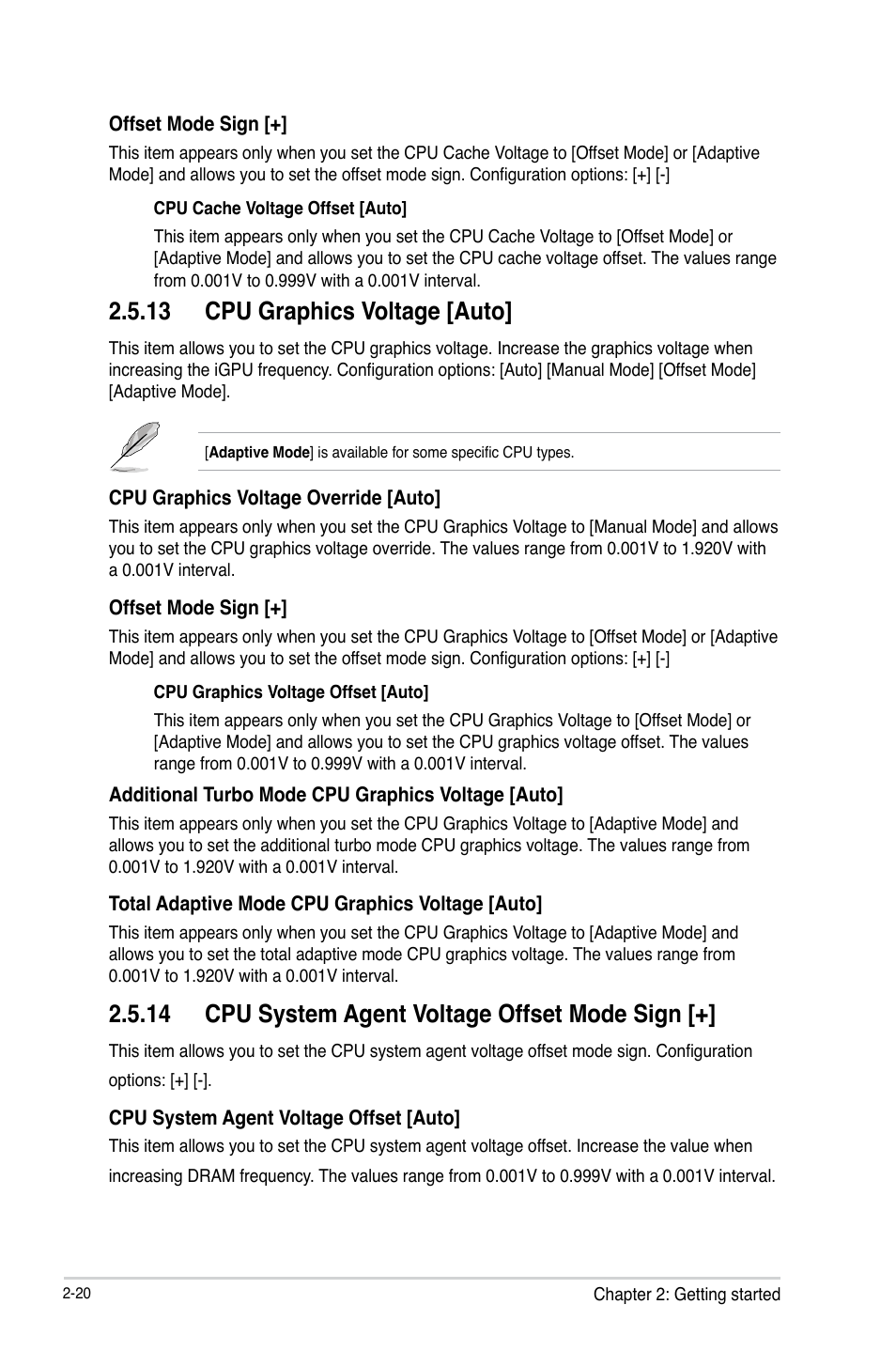 13 cpu graphics voltage [auto, 14 cpu system agent voltage offset mode sign | Asus H81T User Manual | Page 48 / 73