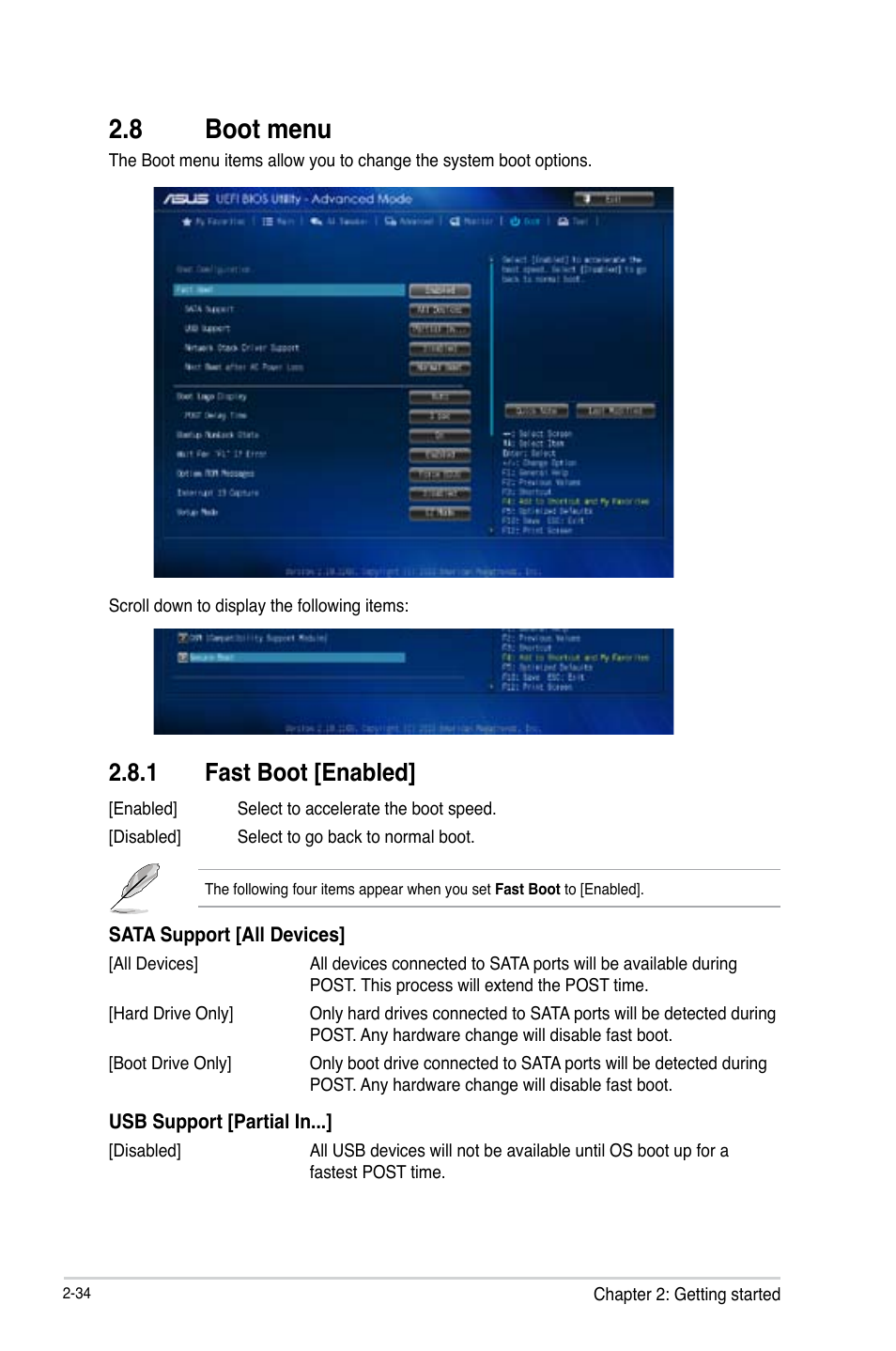 8 boot menu, Boot menu -34, 1 fast boot [enabled | Asus H81T User Manual | Page 62 / 73