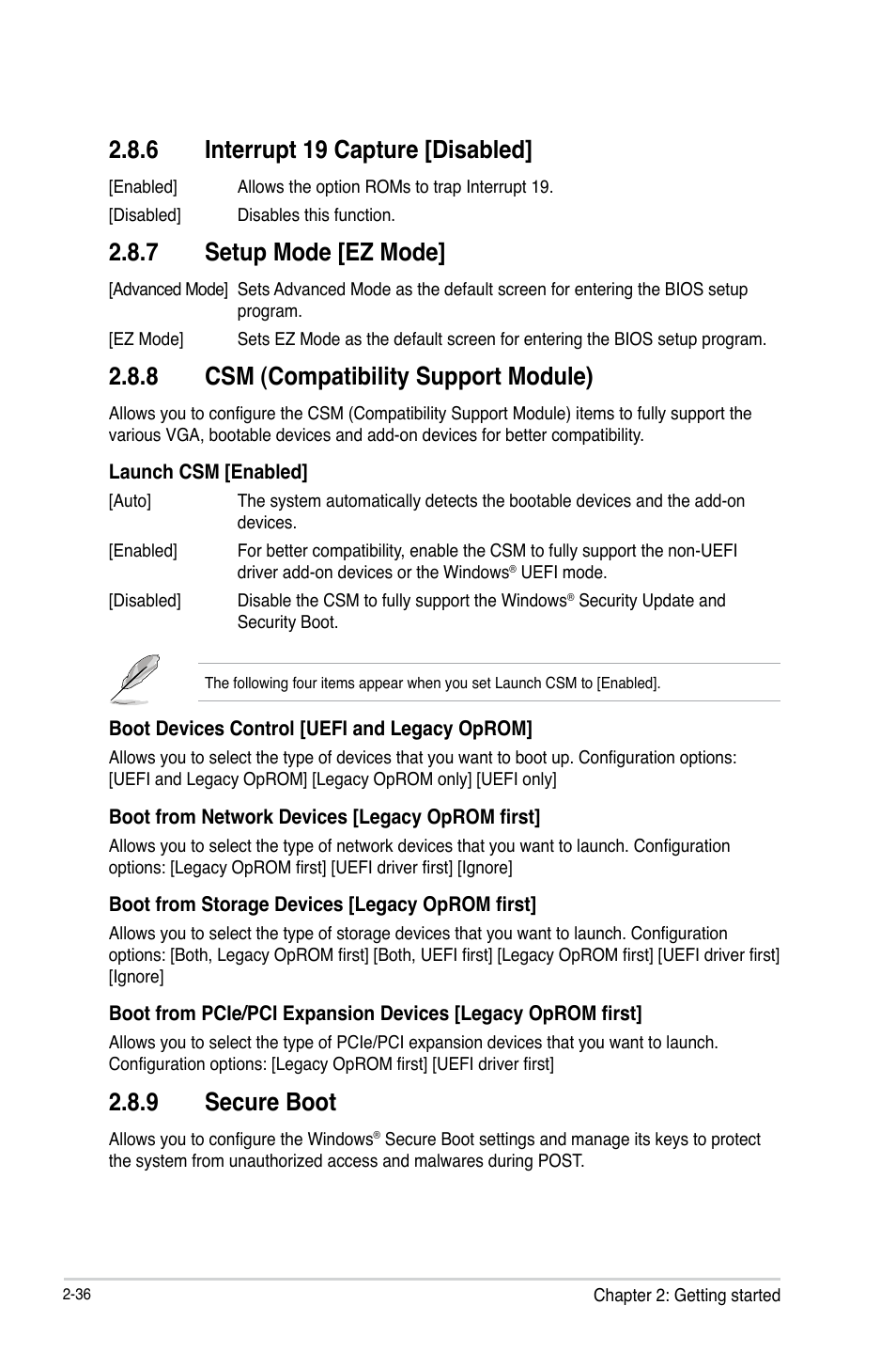 6 interrupt 19 capture [disabled, 7 setup mode [ez mode, 8 csm (compatibility support module) | 9 secure boot | Asus H81T User Manual | Page 64 / 73